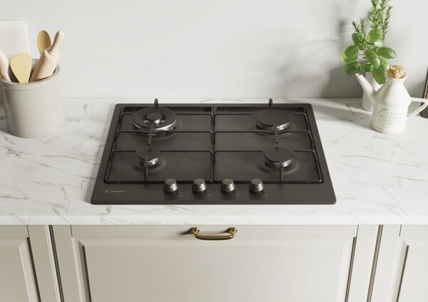 Candy CHW6BR4WGTGH Linea Classic Piano Cottura 4 Fuochi a Gas 60 cm (1 Bruciatore Doppia Corona) colore Antracite