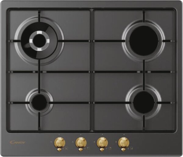 Candy CHW6BR4WGTGH Linea Classic Piano Cottura 4 Fuochi a Gas 60 cm (1 Bruciatore Doppia Corona) colore Antracite