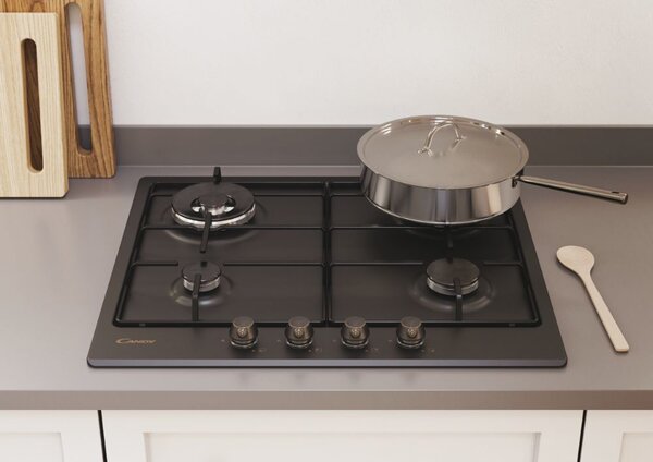 Candy CHW6BR4WGTGH Linea Classic Piano Cottura 4 Fuochi a Gas 60 cm (1 Bruciatore Doppia Corona) colore Antracite