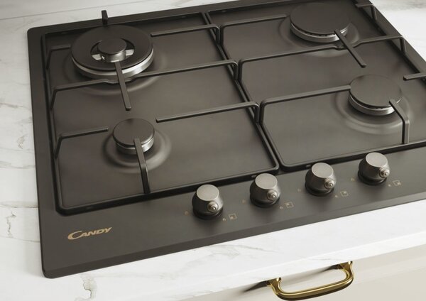 Candy CHW6BR4WGTGH Linea Classic Piano Cottura 4 Fuochi a Gas 60 cm (1 Bruciatore Doppia Corona) colore Antracite