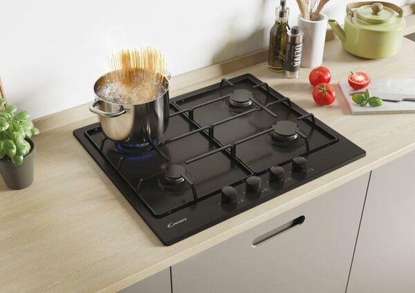 Candy CHW6BRBB Serie Timeless Piano Cottura 4 Fuochi a Gas 60 cm colore Nero