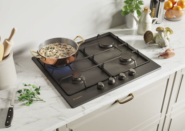 Candy CHW6BR4WGTGH Linea Classic Piano Cottura 4 Fuochi a Gas 60 cm (1 Bruciatore Doppia Corona) colore Antracite