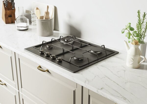 Candy CHW6BR4WGTGH Linea Classic Piano Cottura 4 Fuochi a Gas 60 cm (1 Bruciatore Doppia Corona) colore Antracite