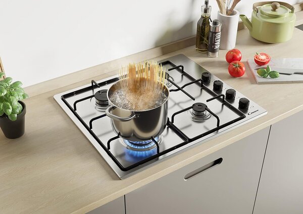 Candy CHW6LBX Piano Cottura 4 Fuochi a Gas 60 cm colore Inox