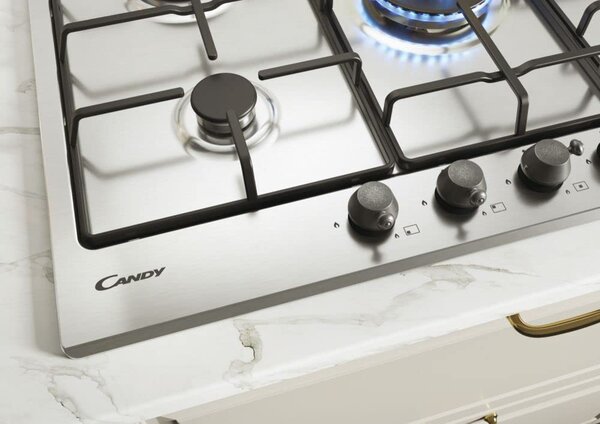 Candy CHW74WTX Piano Cottura 5 Fuochi a Gas 75 cm (1 Bruciatore Doppia Corona) colore Inox