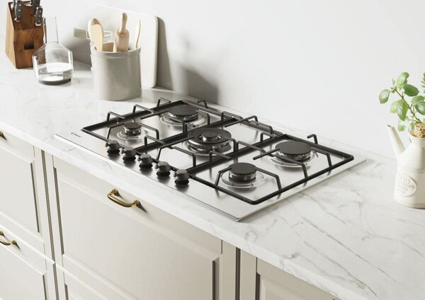 Candy CHW74WTX Piano Cottura 5 Fuochi a Gas 75 cm (1 Bruciatore Doppia Corona) colore Inox