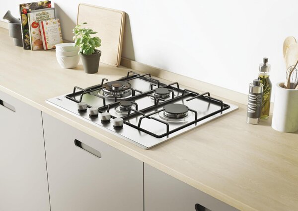 Candy CHW6D4WX Serie Timeless Piano Cottura 4 Fuochi a Gas 60 cm (1 Bruciatore Doppia Corona) colore Inox