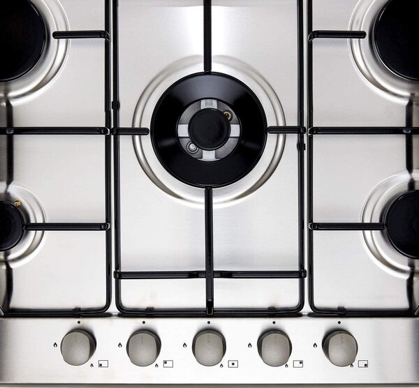 Candy CHW74WX Serie Timeless Piano Cottura 5 Fuochi a Gas 75 cm (1 Bruciatore Doppia Corona) colore Inox