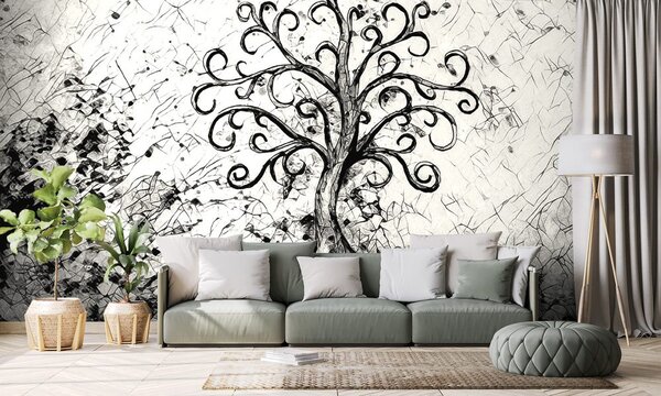 Carta da parati – Simbolo dell'albero della vita in bianco e nero