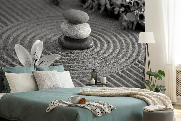 Carta da parati – Giardino Zen in bianco e nero