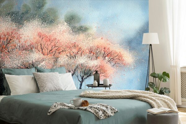 Carta da parati – Alberi in fiore ad acquerello