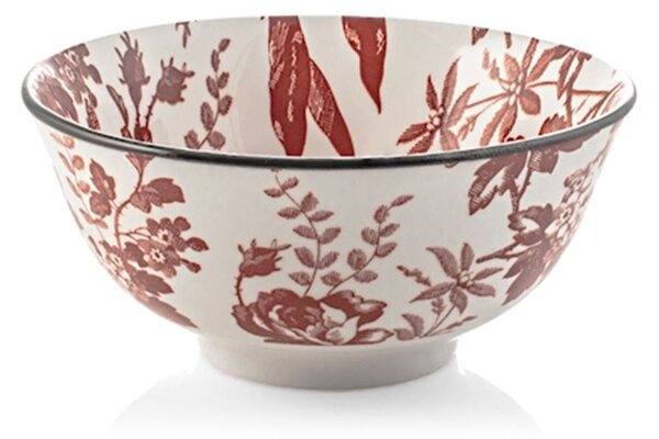 Set 6 coppe Elizabeth in porcellana bianca decorata rosso cm 16