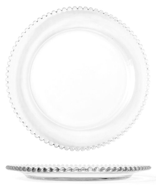 Set 12 piatti tondi Collier in vetro trasparente con ala perlinata cm 18,5