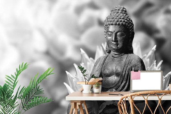 Carta da parati – Buddha tranquillo bianco e nero