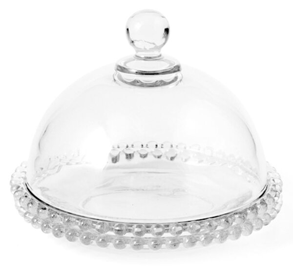 Piatto con cupola Collier in vetro trasparente con ala perlinata cm 19,5