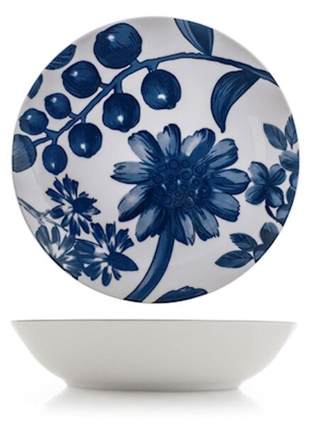 Set 6 piatti fondi Grandiflora in porcellana decorata blu cm 20