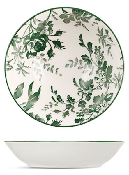 Set 6 piatti fondi Margaret in porcellana bianca decorata verde cm 20