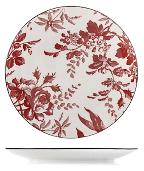 Set 6 piatti frutta Elizabeth in porcellana bianca decorata rosso cm 19