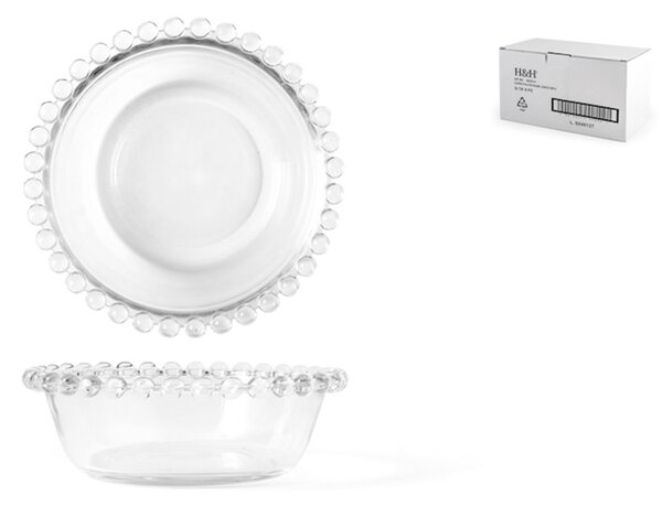 Set 6 coppette Collier in vetro trasparente con ala perlinata cm 14