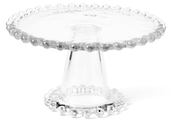 Alzata con piede Collier in vetro trasparente con ala perlinata cm 21