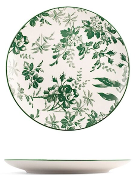 Set 6 piatti frutta Margaret in porcellana bianca decorata verde cm 19