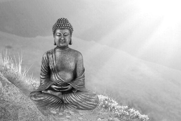 Carta da parati – Buddha bianco e nero in posizione meditativa
