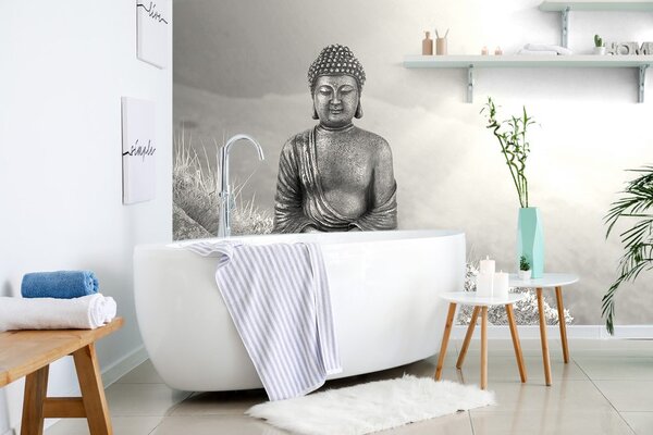 Carta da parati – Buddha bianco e nero in posizione meditativa