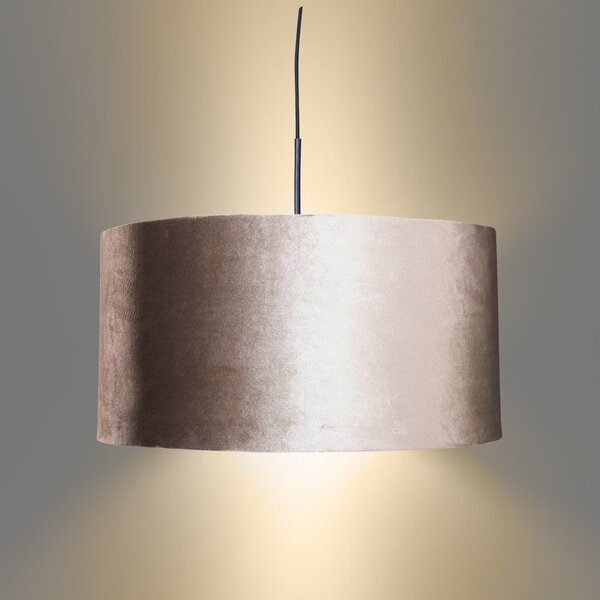 Lampada a sospensione nera con paralume in velluto color talpa 50 cm - Combi 1