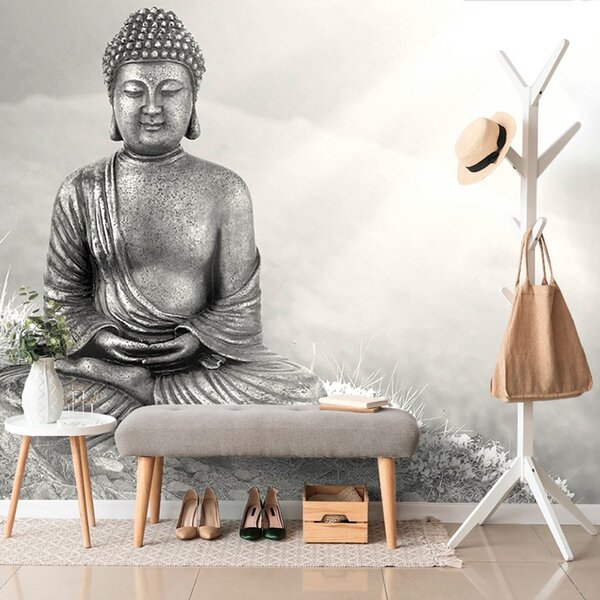 Carta da parati – Buddha bianco e nero in posizione meditativa