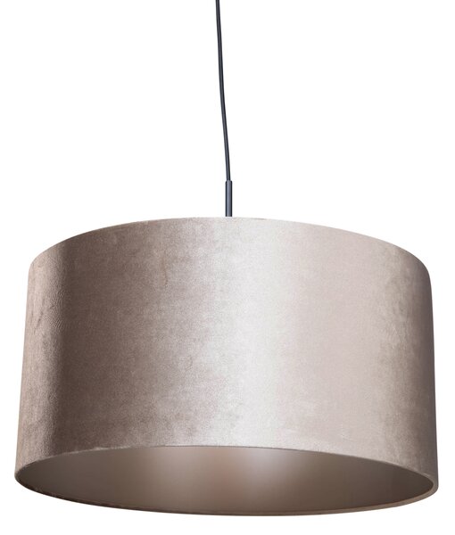Lampada a sospensione nera con paralume in velluto color talpa 50 cm - Combi 1