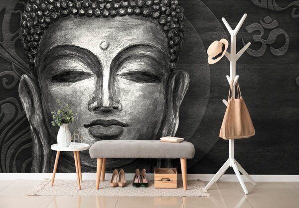 Carta da parati autoadesiva – Volto di Buddha in versione bianco e nero