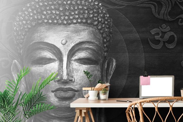 Carta da parati autoadesiva – Volto di Buddha in versione bianco e nero