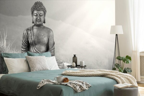 Carta da parati – Buddha bianco e nero in posizione meditativa