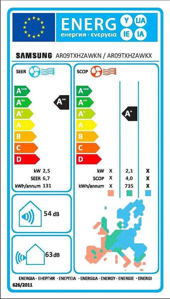 Samsung Climatizzatore 9000 Btu Inverter Monosplit Condizionatore con Pompa di Calore Classe A++/A+ R32 (Unit Interna + Unit Esterna) - AR09TXHZA