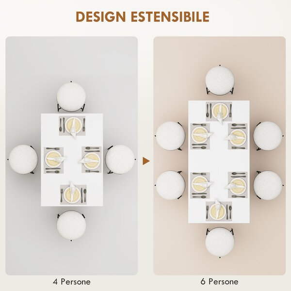 HOMCOM Tavolo da Pranzo Allungabile per 4-6 Persone con Pannelli a Ribalta, in Legno, 120-160x80x78 cm, Bianco