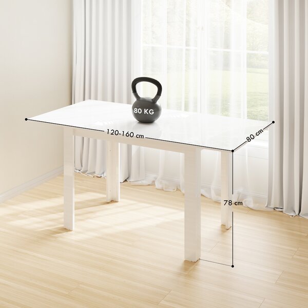HOMCOM Tavolo da Pranzo Allungabile per 4-6 Persone con Pannelli a Ribalta, in Legno, 120-160x80x78 cm, Bianco