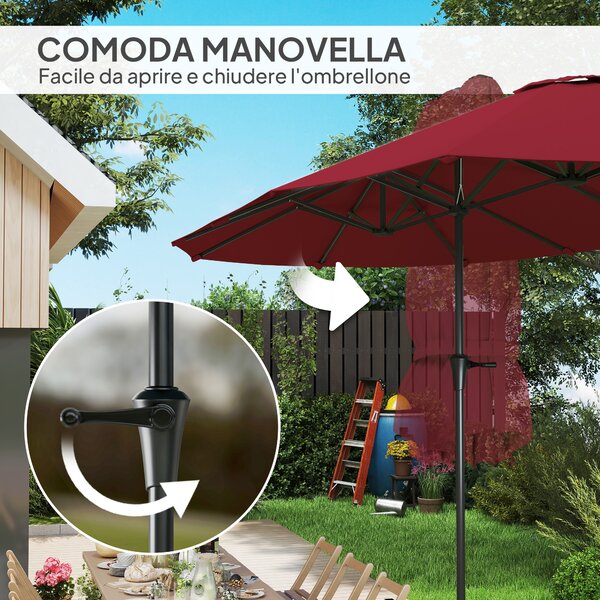 Outsunny Ombrellone Doppio con Prese d'Aria e Manovella, in Metallo e Poliestere, 4x2.2x2.34 m, Nero e Rosso