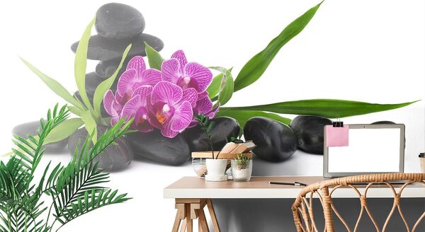 Carta da parati – Orchidea viola in un ambiente zen