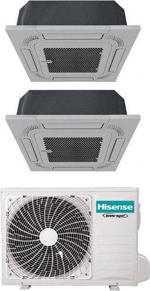 Hisense Climatizzatore a Cassetta 4 Vie Dual Split 12000 + 12000 btu Condizionatore con Pompa di Calore Classe A++/A++ (Unit Interna + Unit Ester