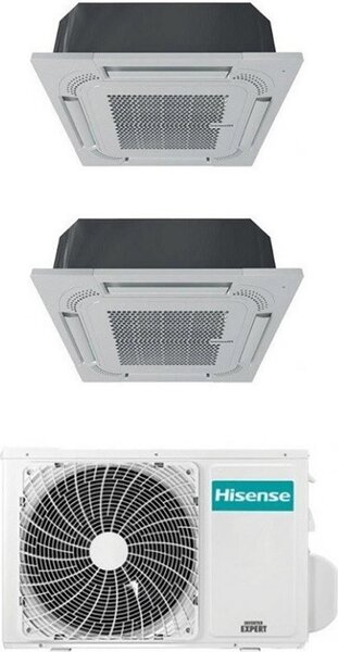 Hisense Climatizzatore a Cassetta 4 Vie Dual Split 12000 + 18000 btu Condizionatore con Pompa di Calore Classe A++/A+ (Unit Interna + Unit Estern