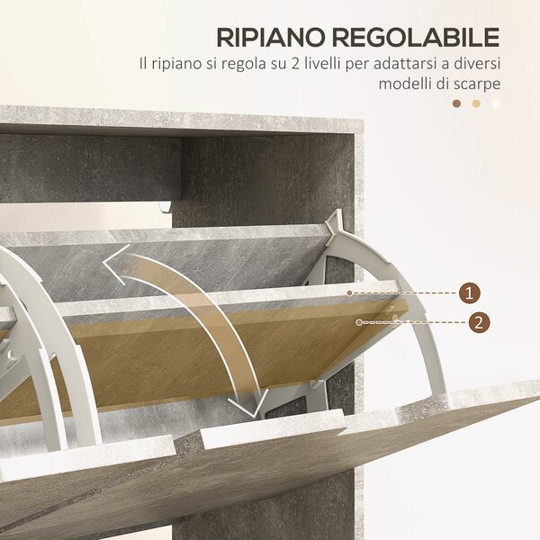 HOMCOM Mobile Scarpiera con 4 Cassetti Ribaltabili a 2 Livelli per 16 Paia, in Legno, 95x26x95 cm, Grigio