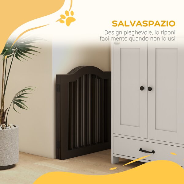 PawHut Cancellino per Cani Pieghevole a 3 Sezioni in Legno, 154.5x29.5x61cm, Caffè