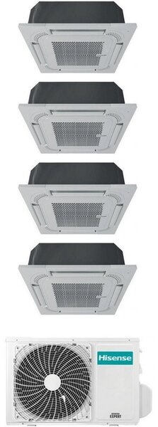 Hisense Climatizzatore a Cassetta 4 Vie Quadri Split 9+9+9+12 btu Condizionatore con Pompa di Calore Classe A++/A+ (Unit Interna + Unit Esterna) 
