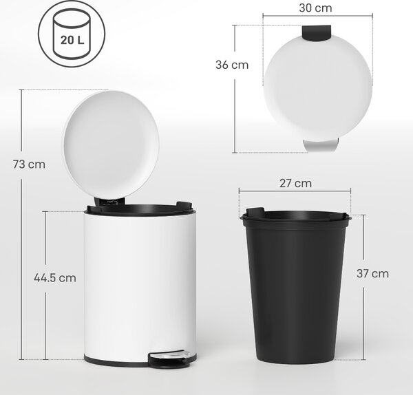 HOMCOM Bidone Immondizia a Pedale da 20L con Coperchio a Chiusura Morbida, in Metallo e PP, 36x30x44.5 cm, Crema