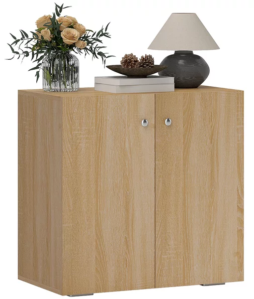 HOMCOM Mobiletto Multiuso a 2 Ante, Mobiletto Soggiorno o Ufficio in Legno con Maniglie in Alluminio, 70x39x70cm|Aosom