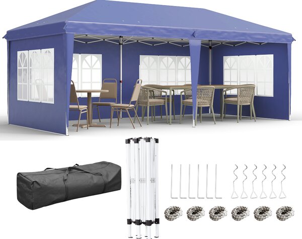 Outsunny Gazebo da Giardino 6x3 m Regolabile in Altezza con Pareti Removibili, in Acciaio e Poliestere, Blu|Aosom