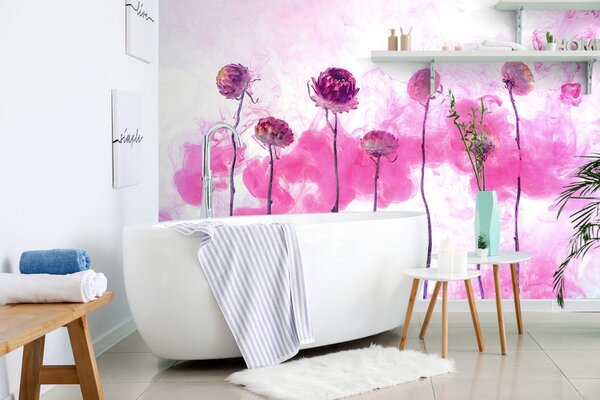 Carta da parati – Fiori con vapore rosa