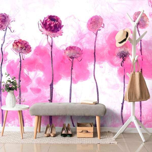 Carta da parati – Fiori con vapore rosa