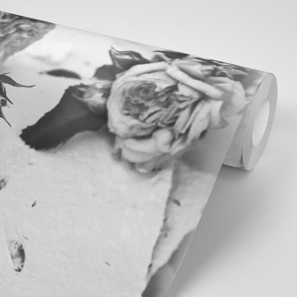 Carta da parati – Rose bianco e nero in fiore