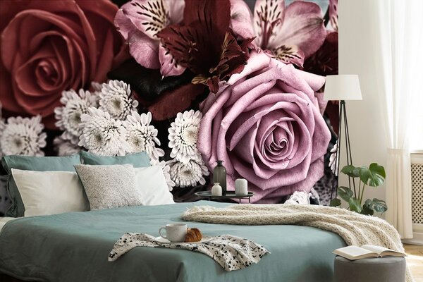 Carta da parati – Bouquet di rose in stile retrò